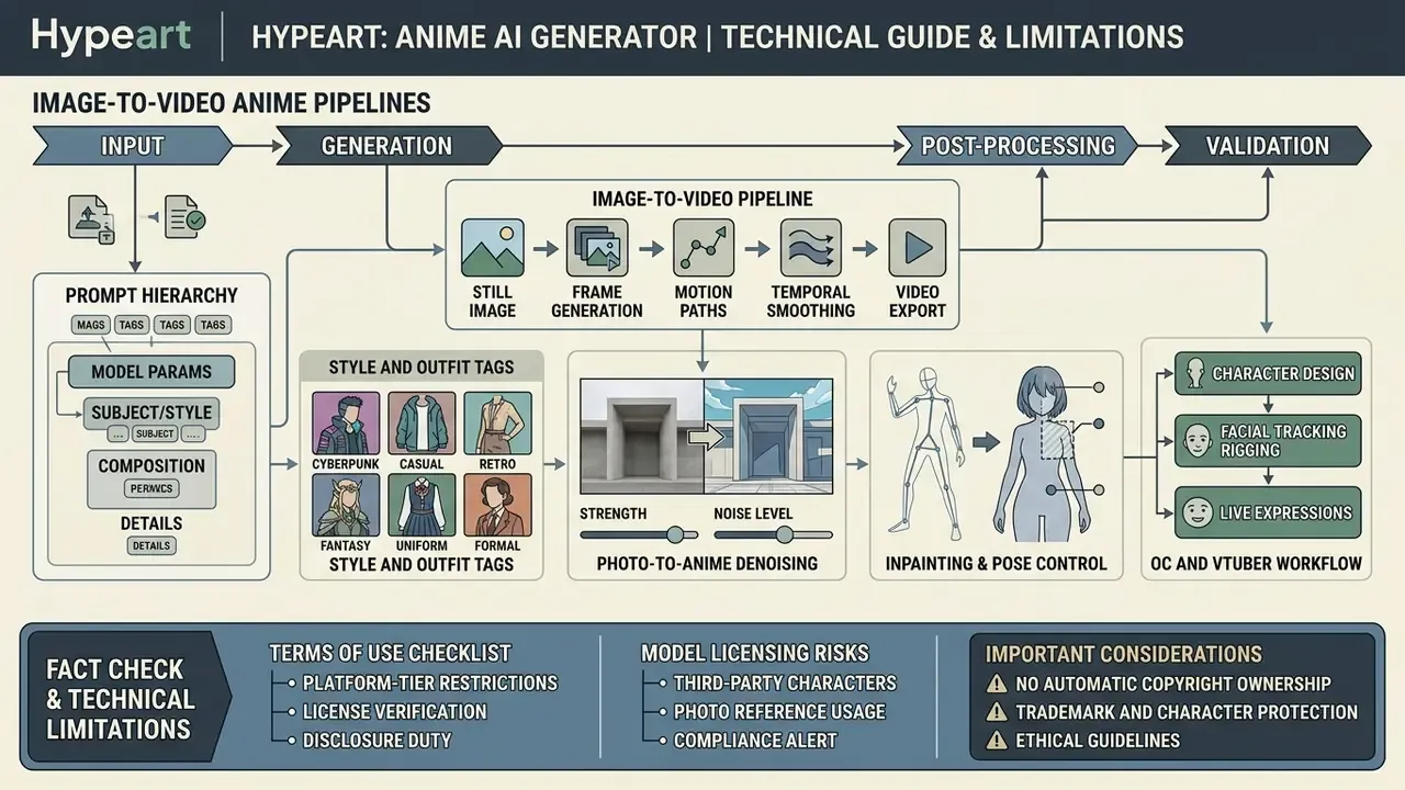 Infographic detailing the technical stages, creative tools, and legal compliance steps for video creation