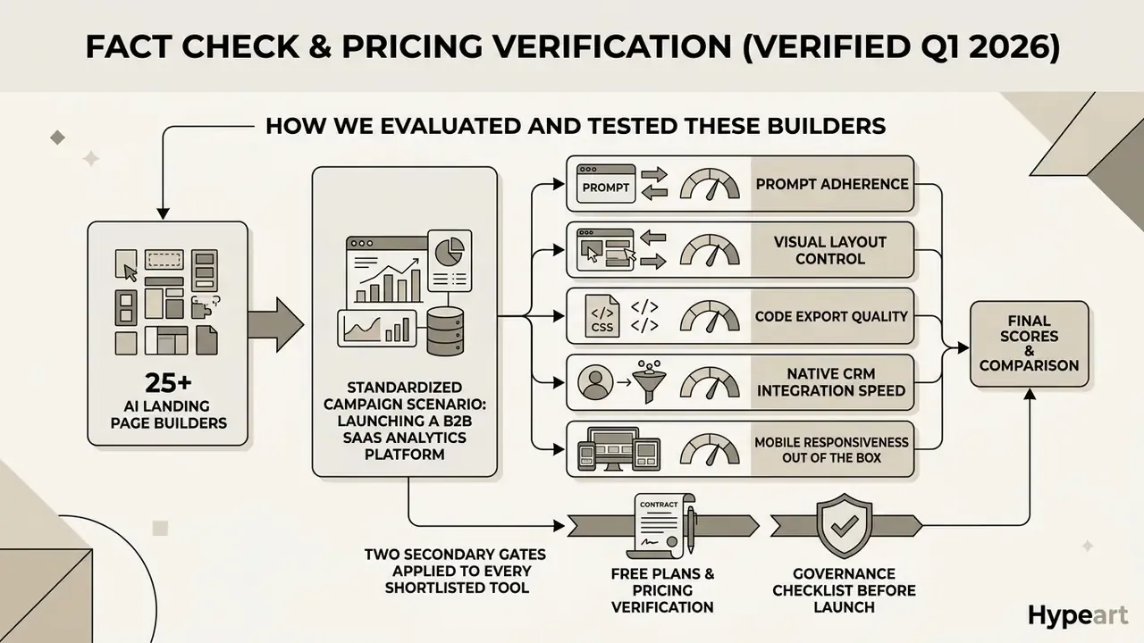 Flowchart showing the testing methodology for website builders using five performance metrics