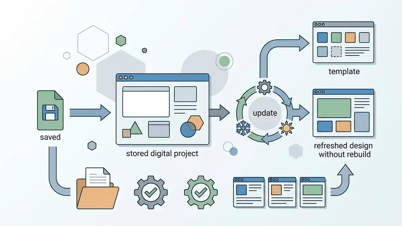 Workflow showing how to load a saved project to update a wallpaper design without starting from scratch