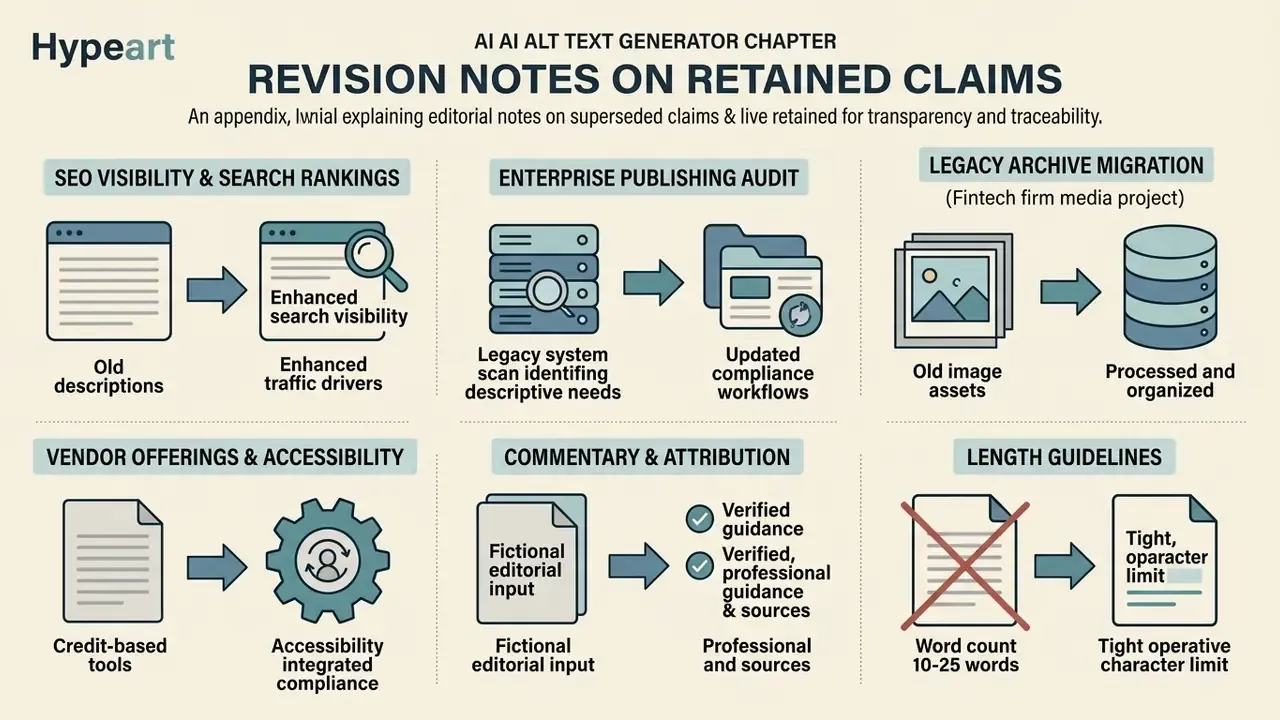 Six process flows illustrating editorial notes on SEO, audits, legacy archives, and content guidelines