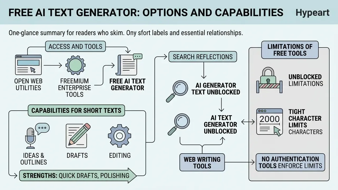 Infographic mapping access tools, short-form writing capabilities, and limitations of free software