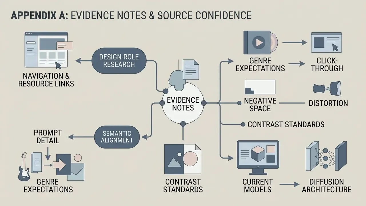 Centralized map of research evidence notes connecting design roles, prompt semantics, and model outputs