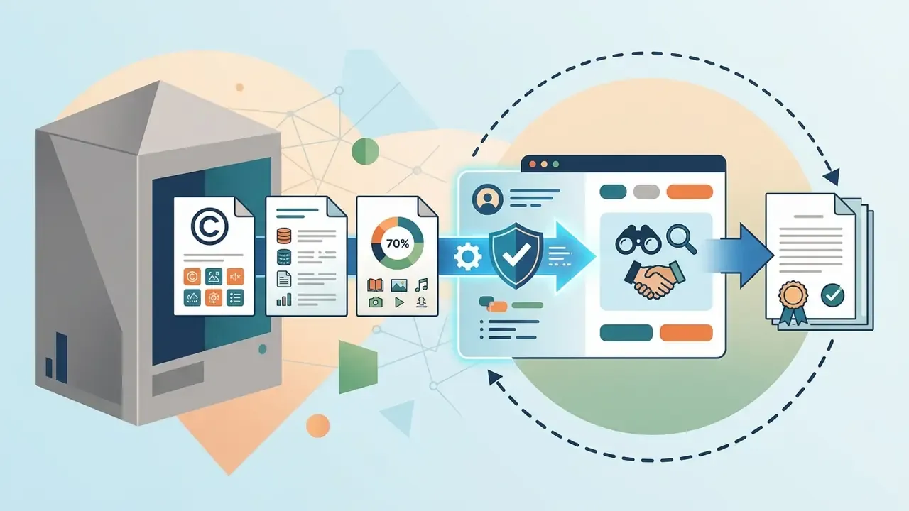 Server processing training data into compliance reports and verified documentation for procurement teams
