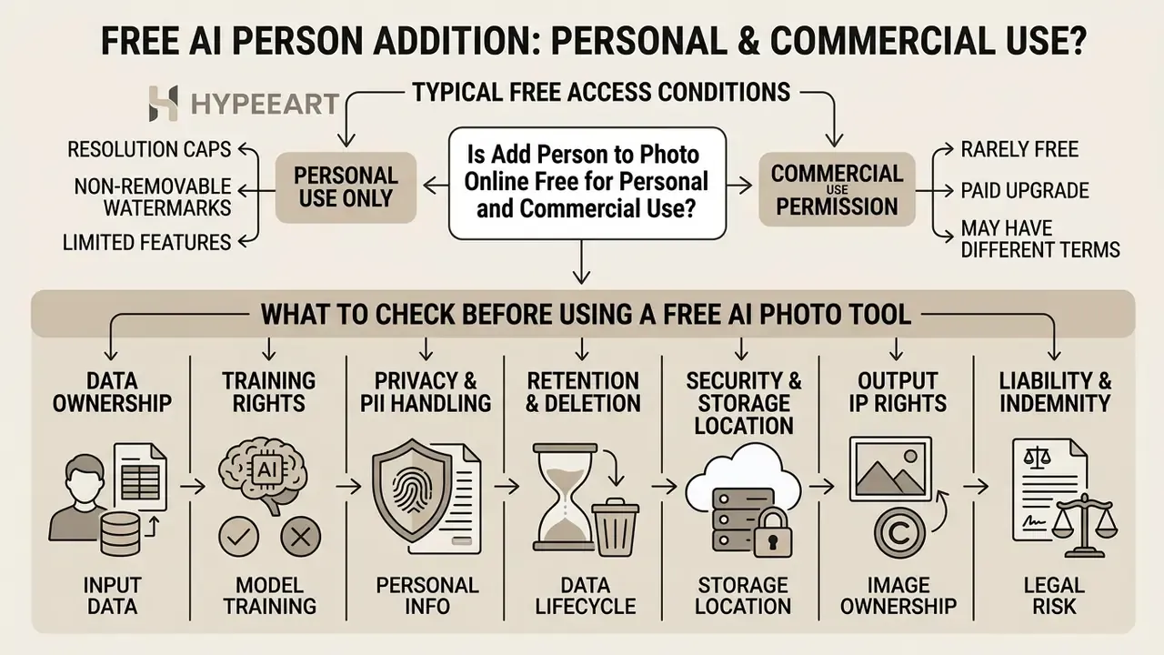 Flowchart outlining usage restrictions and legal considerations when using free AI photo editing tools